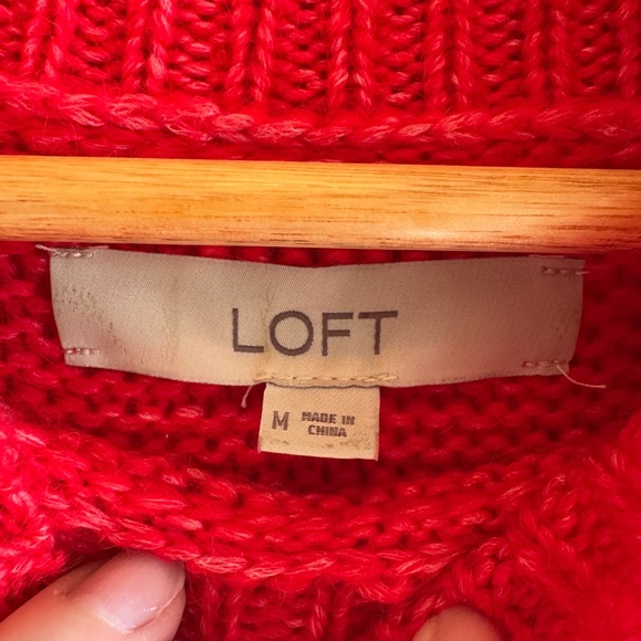 Loft Mock Neck Wool Blend Cable Knit Turtle Neck Sweater Red Large - Picture 2 of 4